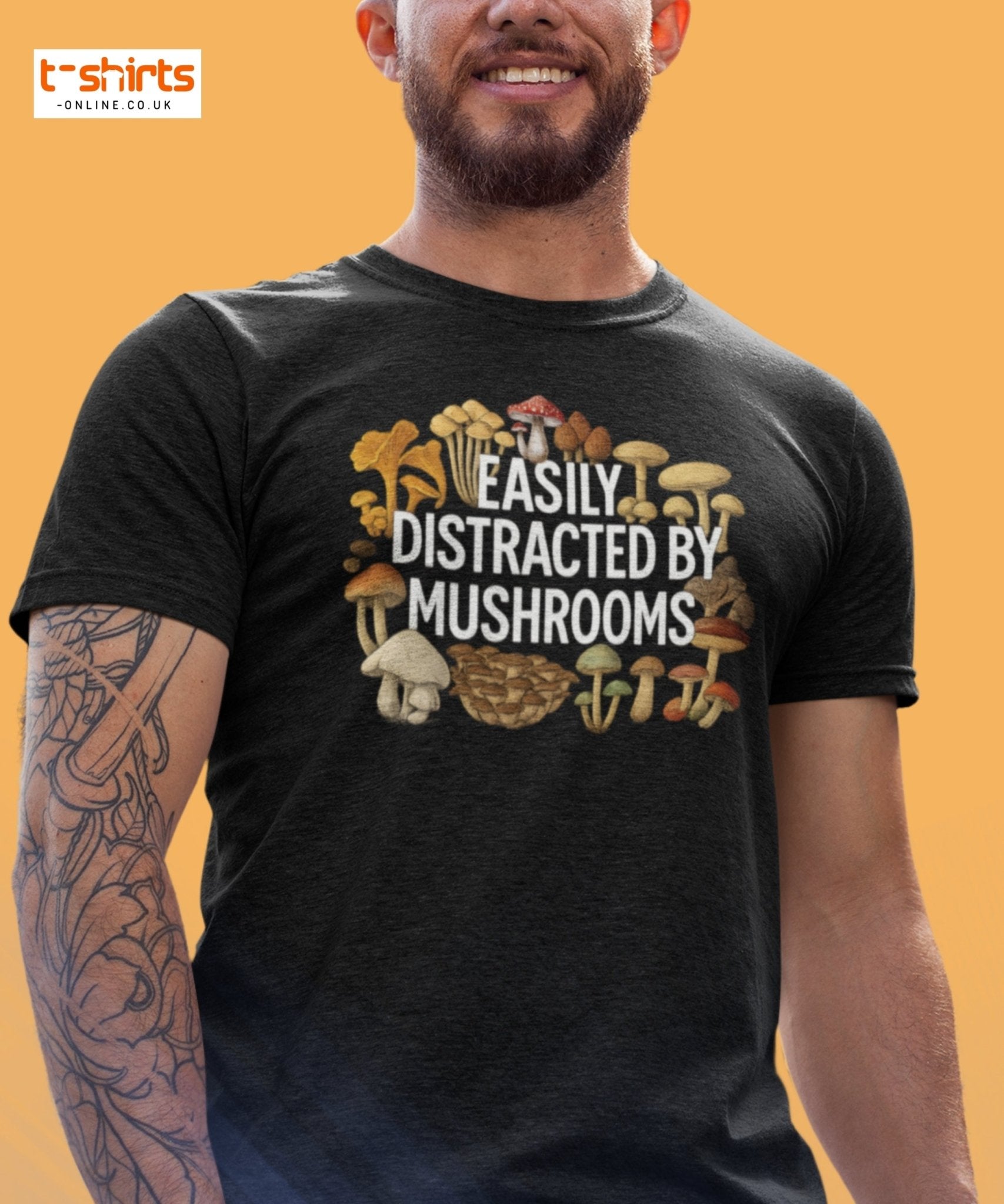 Easily Distracted By Mushrooms T-Shirt - Black - T-Shirts Online