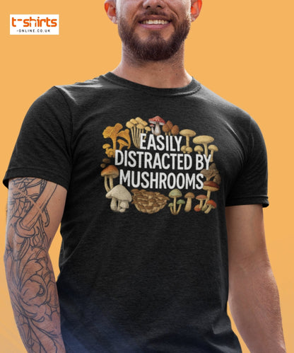 Easily Distracted By Mushrooms T-Shirt - Black - T-Shirts Online