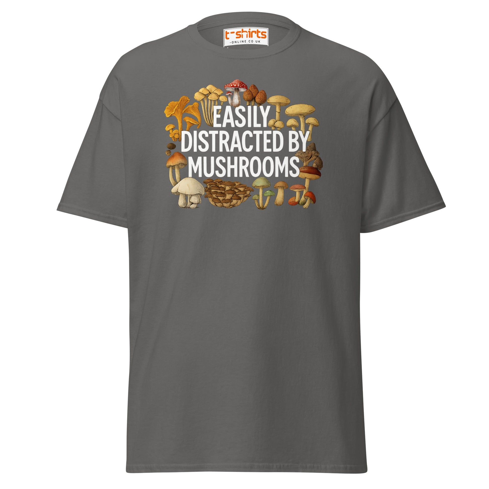 Easily Distracted By Mushrooms T-Shirt - Charcoal - T-Shirts Online