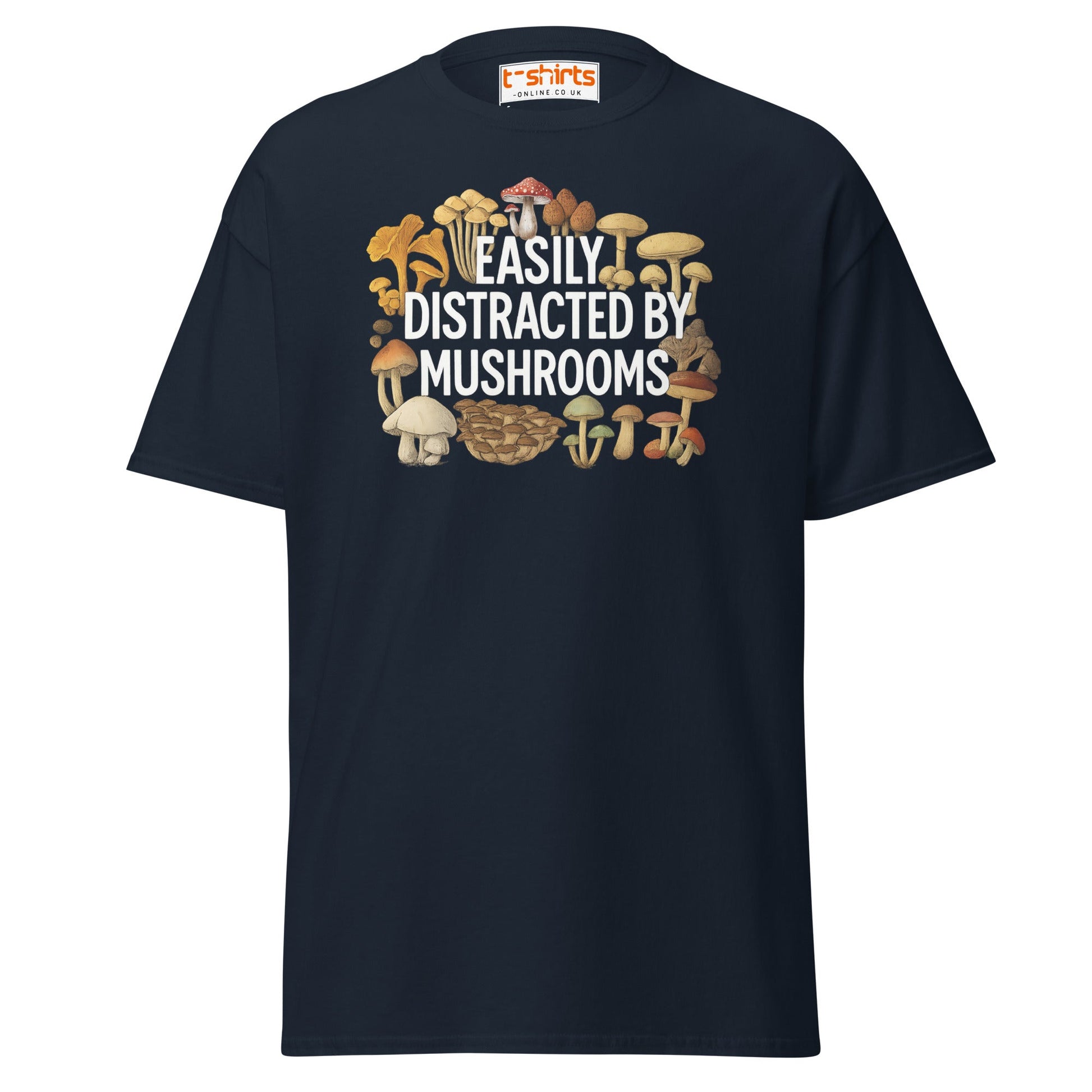 Easily Distracted By Mushrooms T-Shirt - Navy - T-Shirts Online