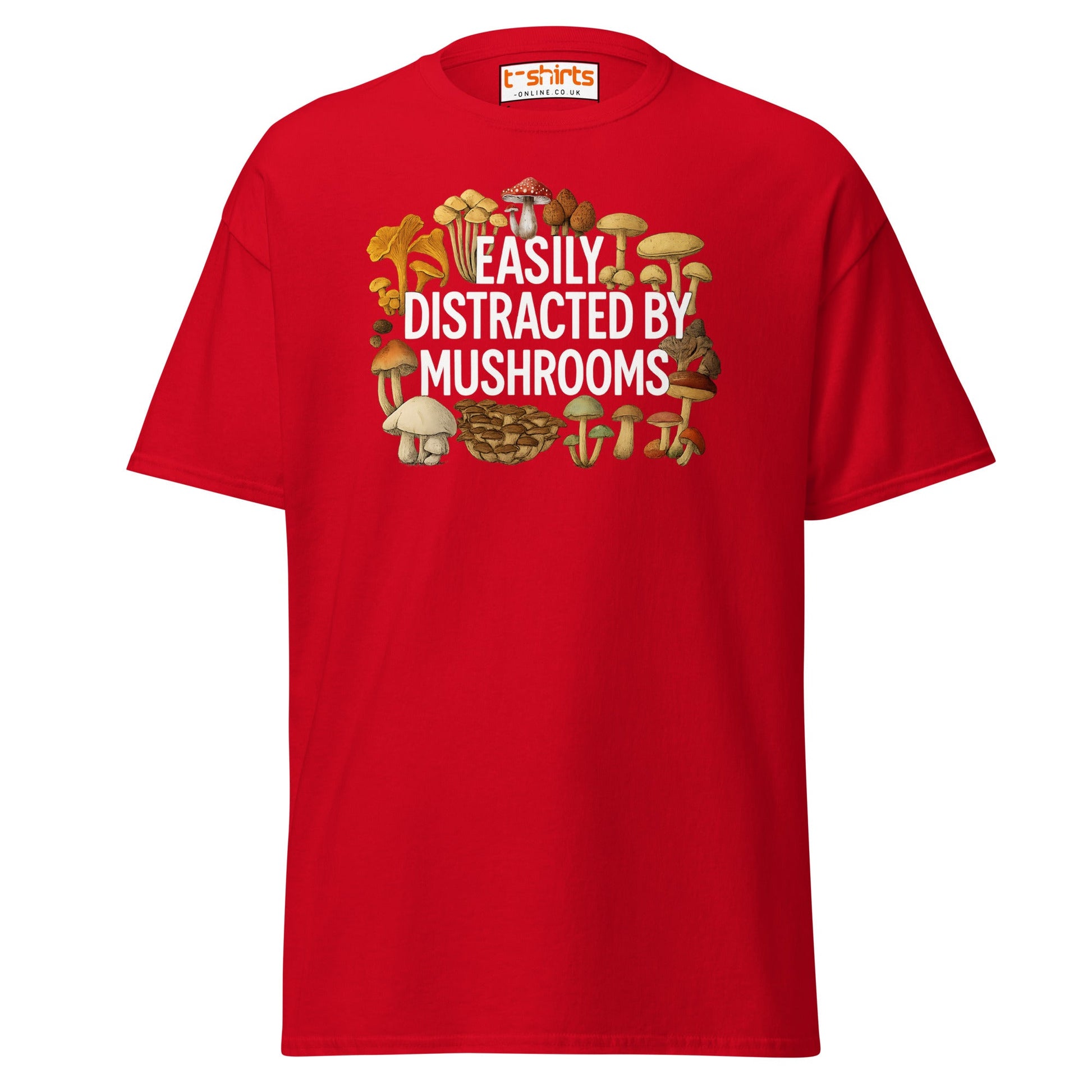 Easily Distracted By Mushrooms T-Shirt - Red - T-Shirts Online