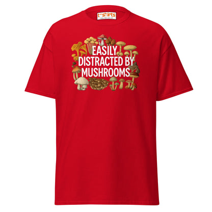 Easily Distracted By Mushrooms T-Shirt - Red - T-Shirts Online