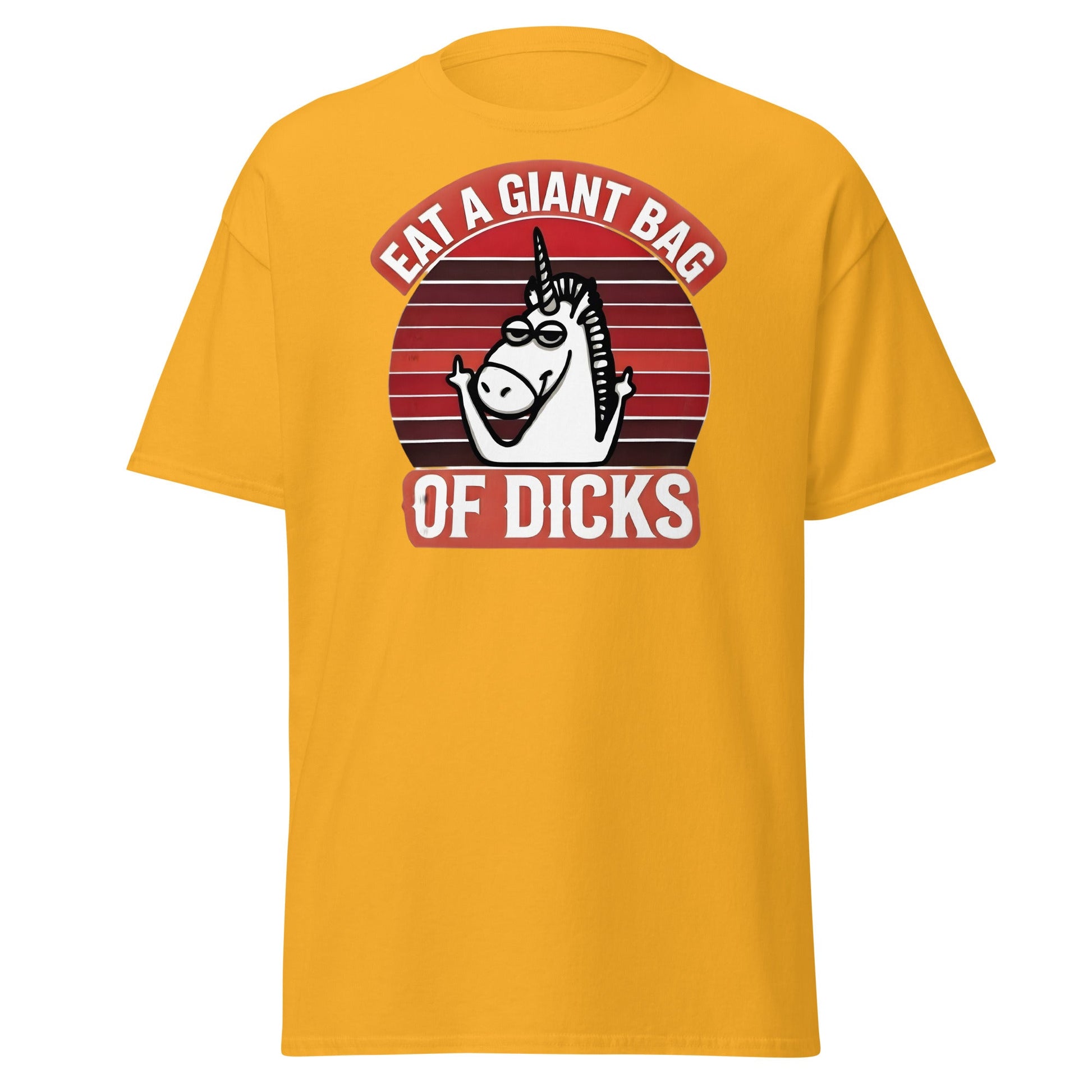 Eat a Giant Bag of Dicks Unicorn T-Shirt - Funny Adult Tee - Gold - T-Shirts Online