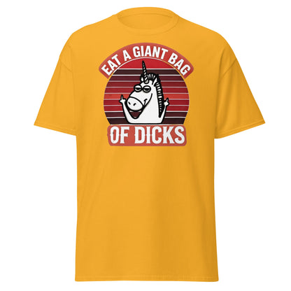 Eat a Giant Bag of Dicks Unicorn T-Shirt - Funny Adult Tee - Gold - T-Shirts Online