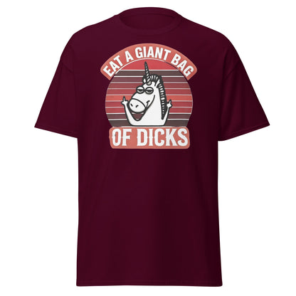 Eat a Giant Bag of Dicks Unicorn T-Shirt - Funny Adult Tee - Maroon - T-Shirts Online