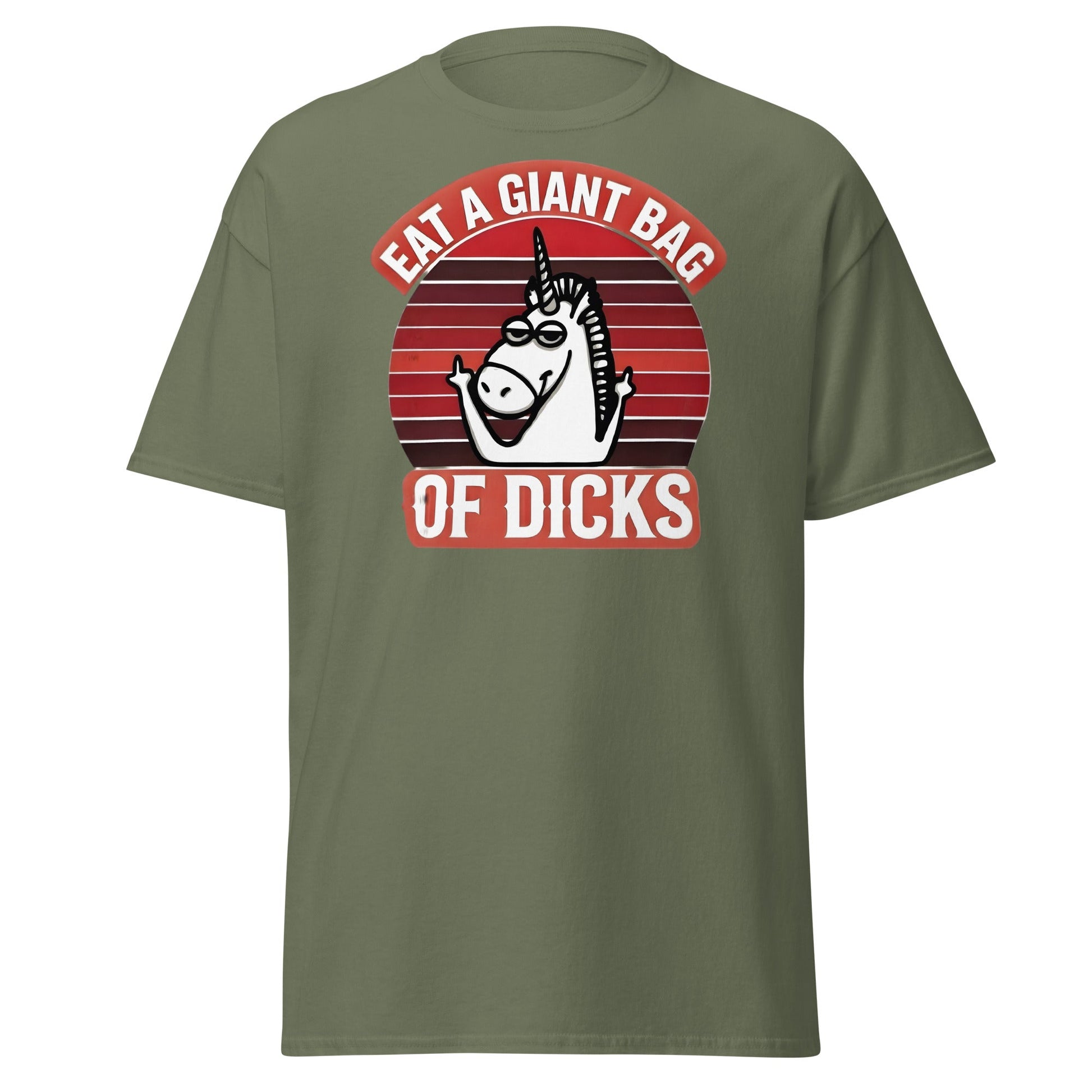 Eat a Giant Bag of Dicks Unicorn T-Shirt - Funny Adult Tee - Military Green - T-Shirts Online