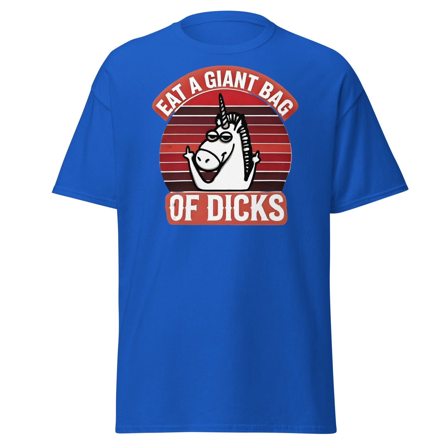 Eat a Giant Bag of Dicks Unicorn T-Shirt - Funny Adult Tee - Royal - T-Shirts Online