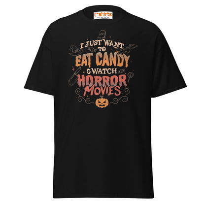 Eat Candy & Watch Horror Movies T-Shirt - Black - T-Shirts Online