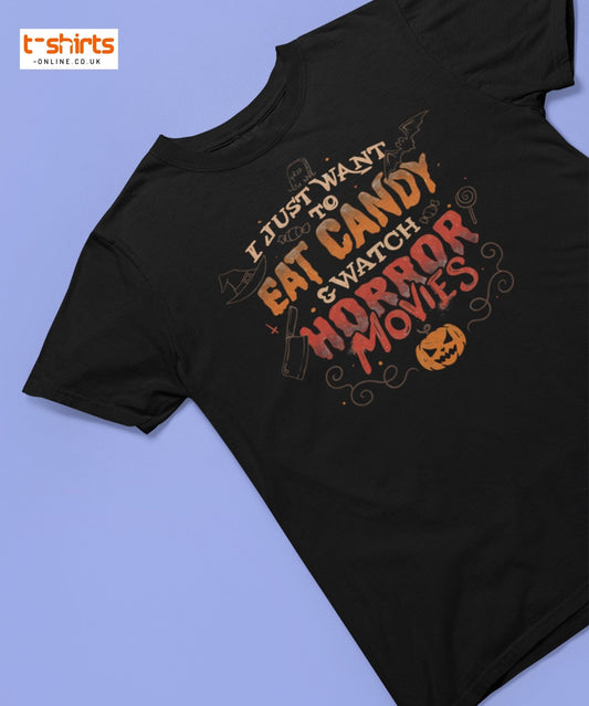 Eat Candy & Watch Horror Movies T-Shirt - Black - T-Shirts Online