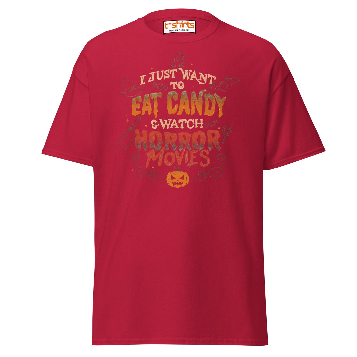Eat Candy & Watch Horror Movies T-Shirt - Cardinal - T-Shirts Online