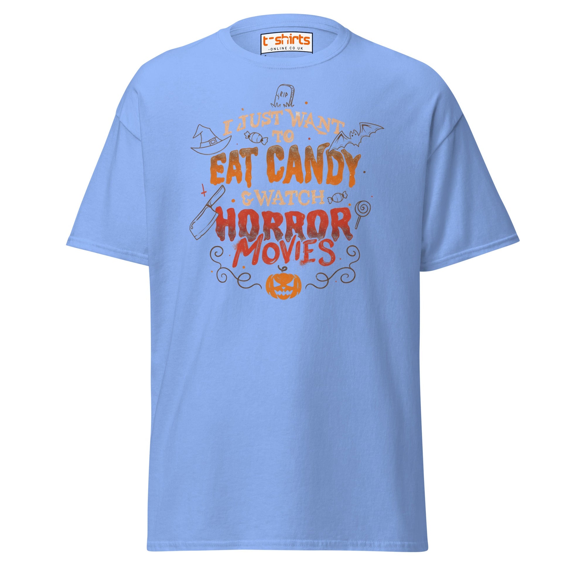 Eat Candy & Watch Horror Movies T-Shirt - Carolina Blue - T-Shirts Online