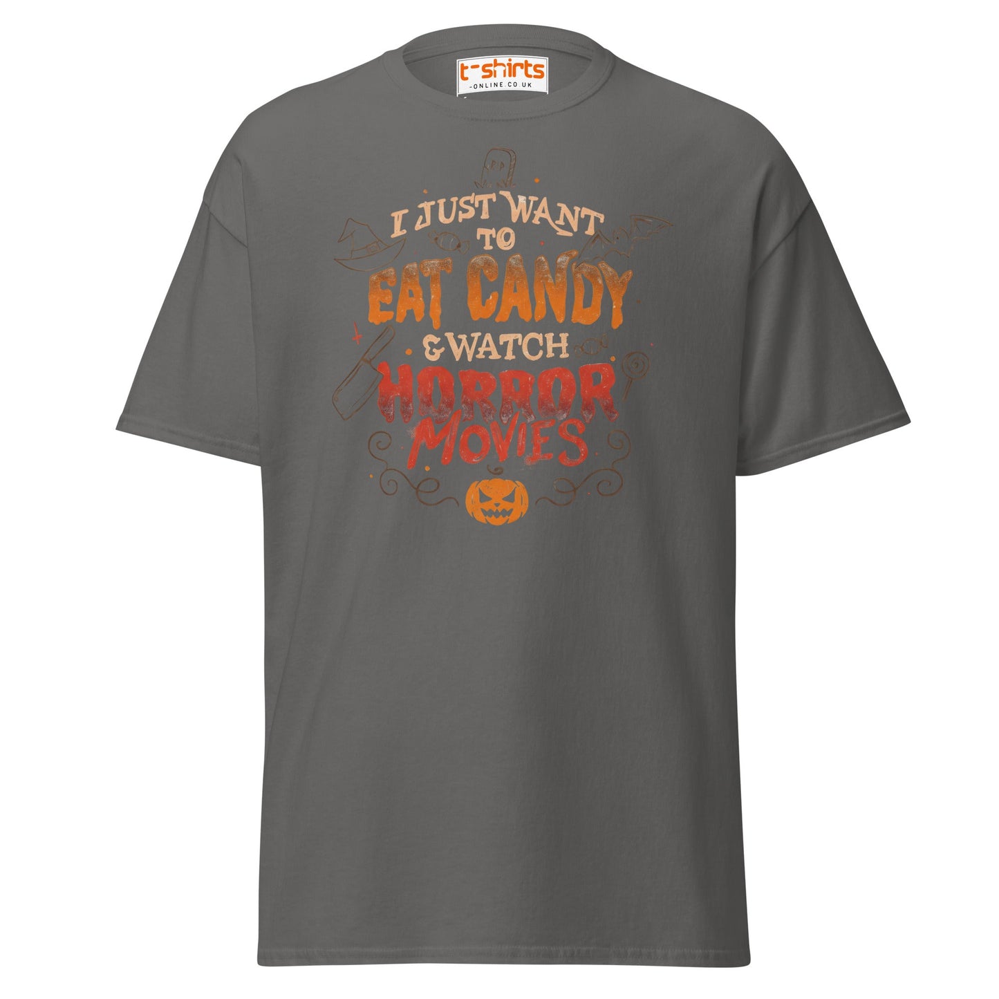 Eat Candy & Watch Horror Movies T-Shirt - Charcoal - T-Shirts Online