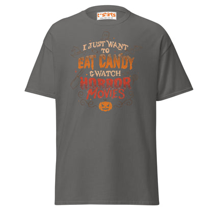 Eat Candy & Watch Horror Movies T-Shirt - Charcoal - T-Shirts Online