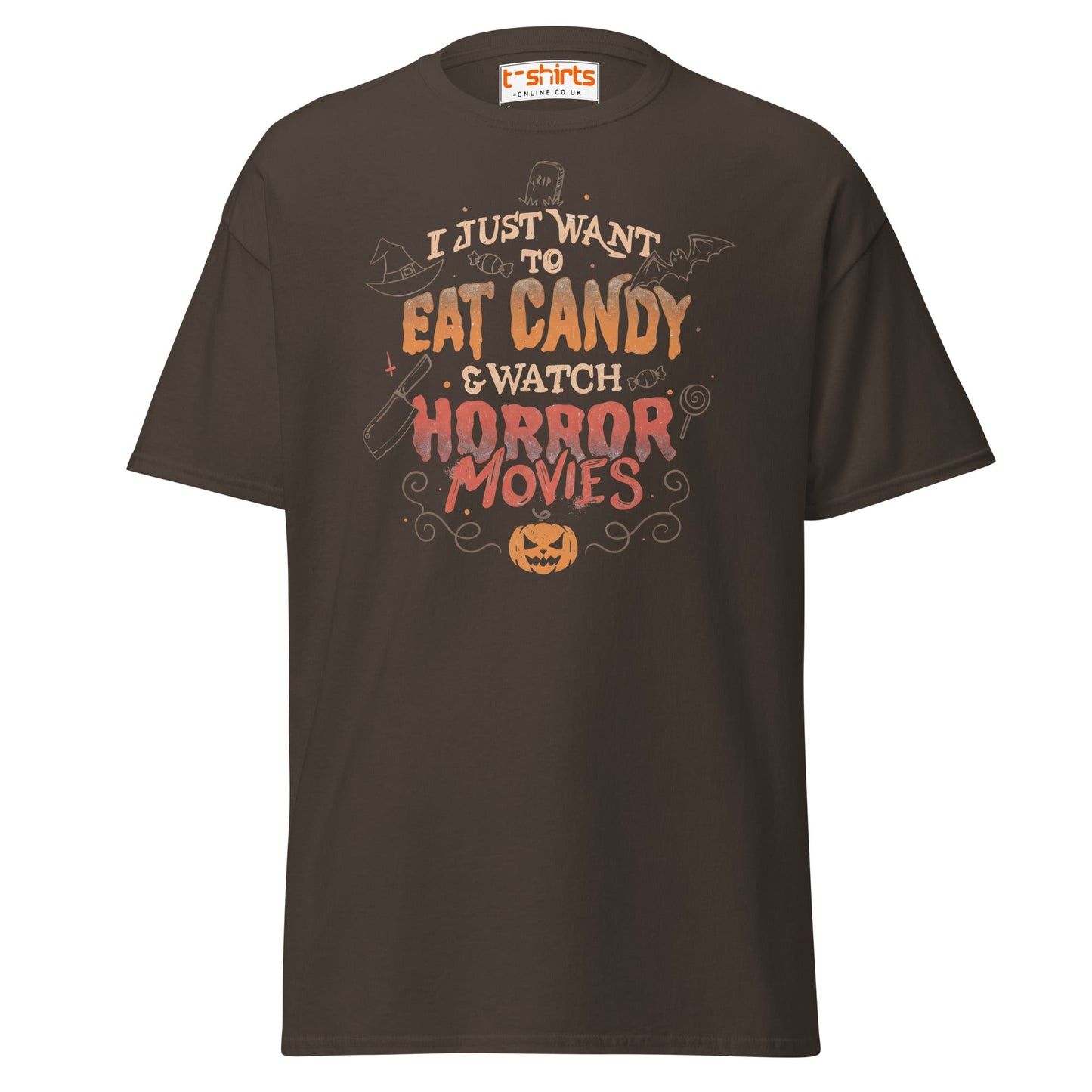 Eat Candy & Watch Horror Movies T-Shirt - Dark Chocolate - T-Shirts Online
