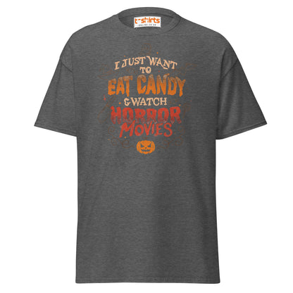 Eat Candy & Watch Horror Movies T-Shirt - Dark Heather - T-Shirts Online