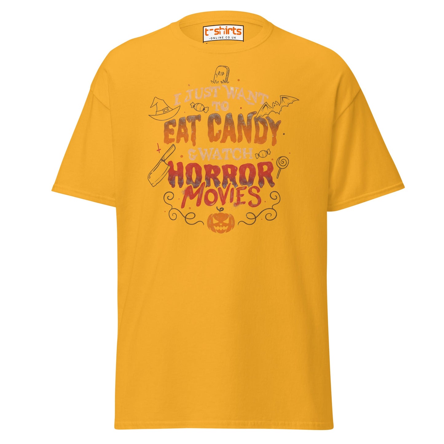 Eat Candy & Watch Horror Movies T-Shirt - Gold - T-Shirts Online