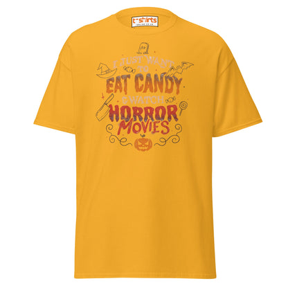 Eat Candy & Watch Horror Movies T-Shirt - Gold - T-Shirts Online