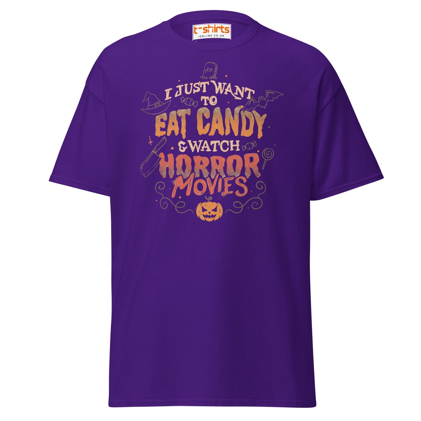 Eat Candy & Watch Horror Movies T-Shirt - Purple - T-Shirts Online