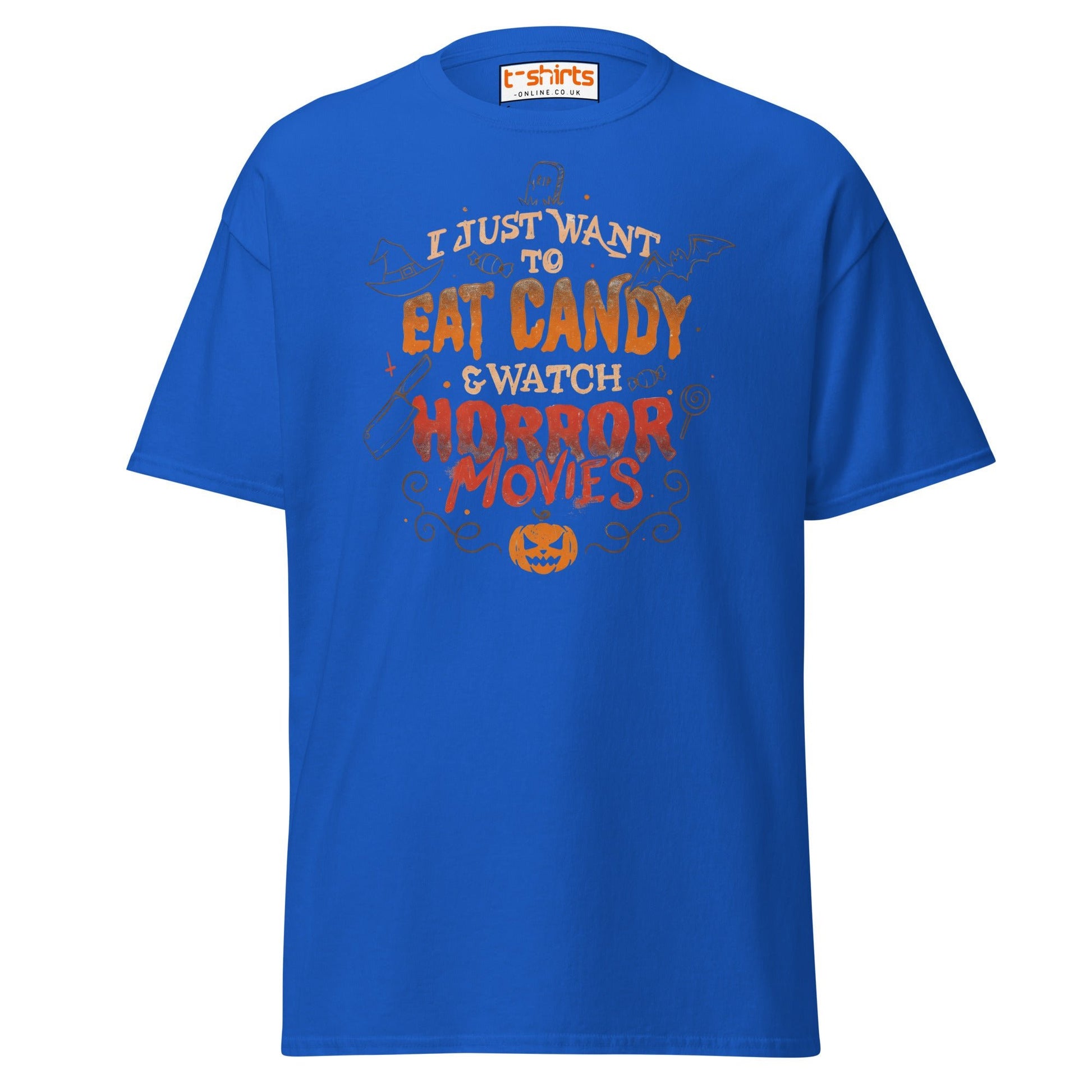Eat Candy & Watch Horror Movies T-Shirt - Royal - T-Shirts Online