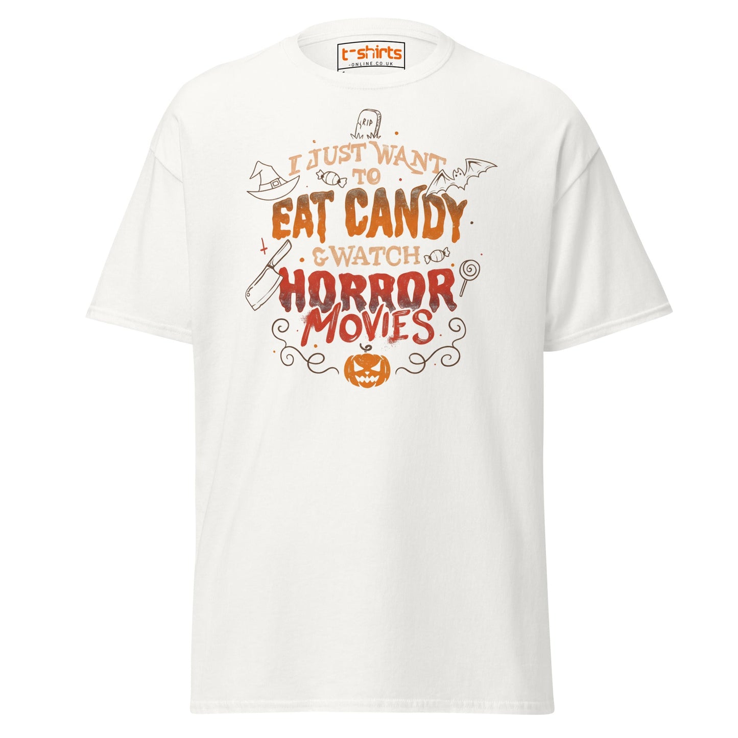 Eat Candy & Watch Horror Movies T-Shirt - White - T-Shirts Online
