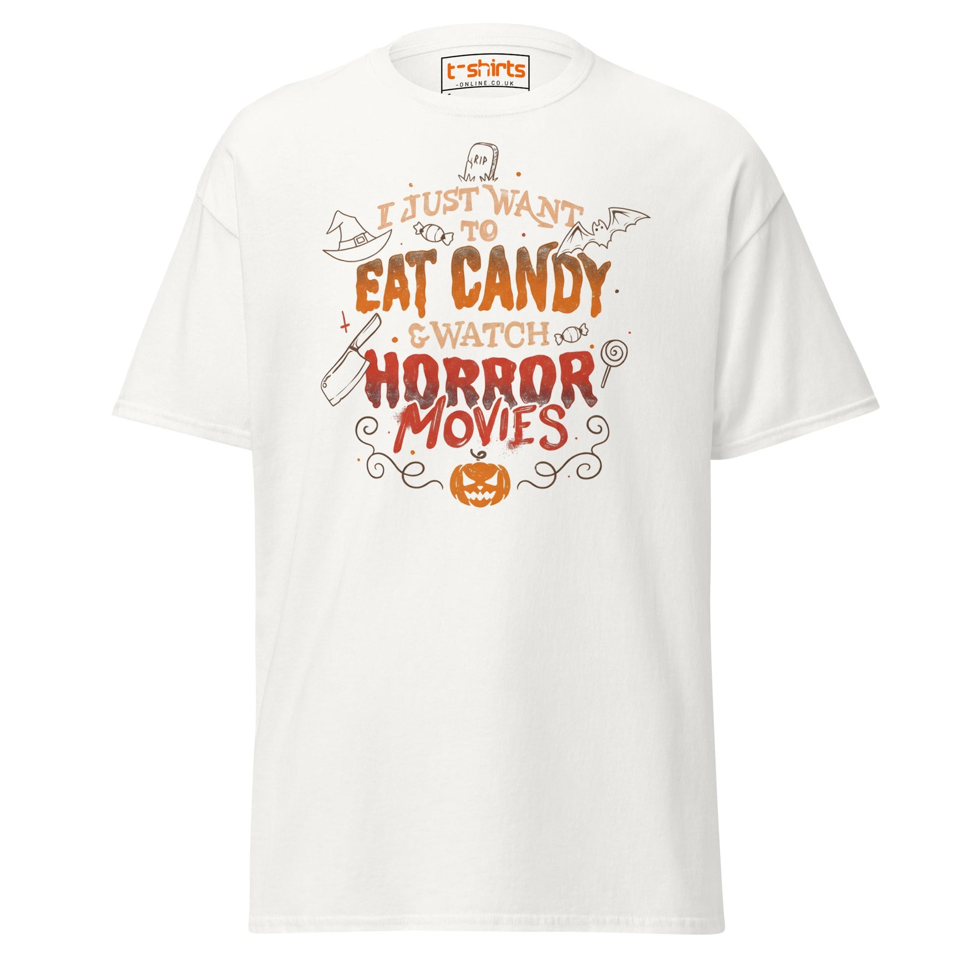 Eat Candy & Watch Horror Movies T-Shirt - White - T-Shirts Online