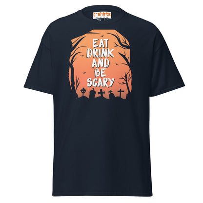 Eat Drink and Be Scary T-Shirt | Halloween Tee - Navy - T-Shirts Online