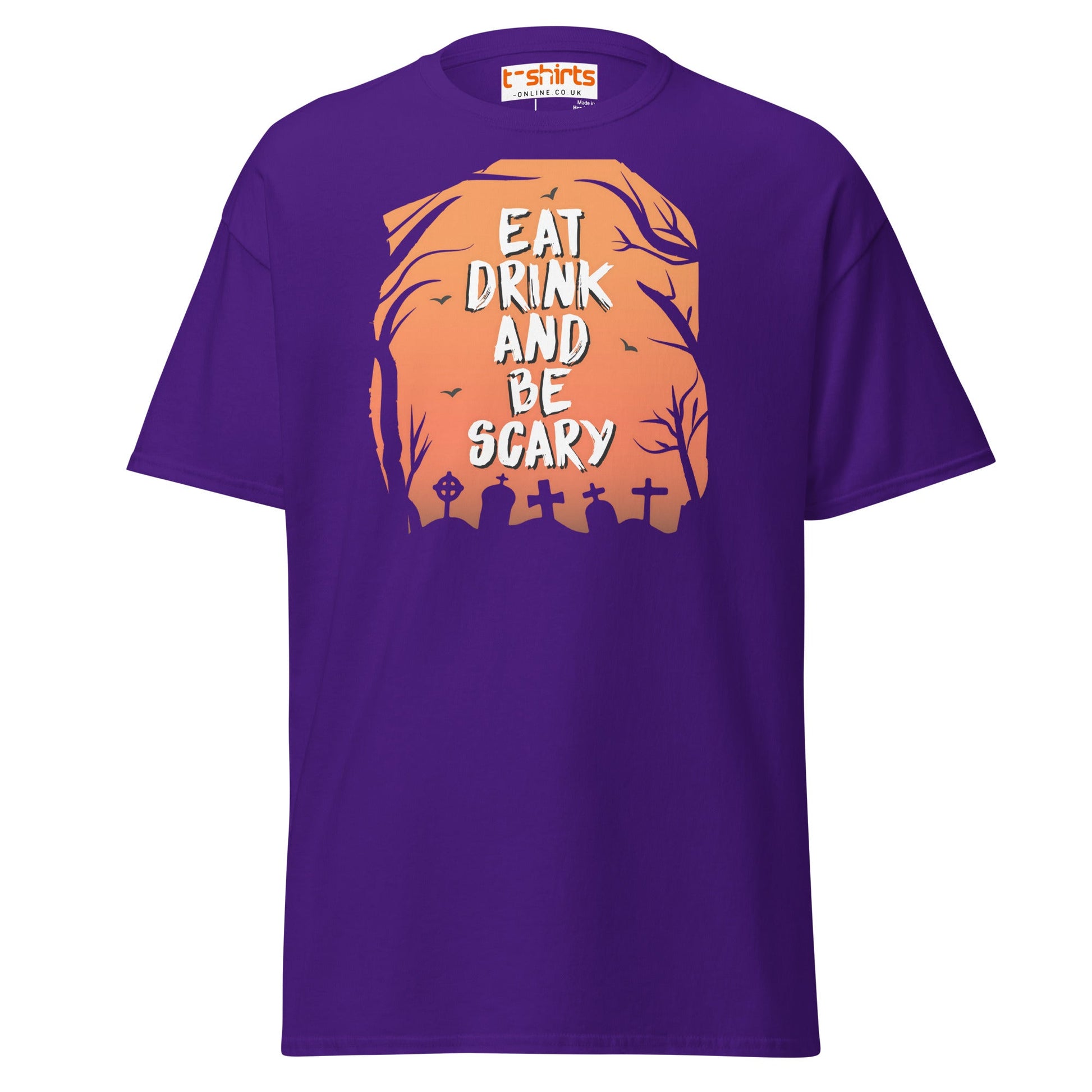 Eat Drink and Be Scary T-Shirt | Halloween Tee - Purple - T-Shirts Online