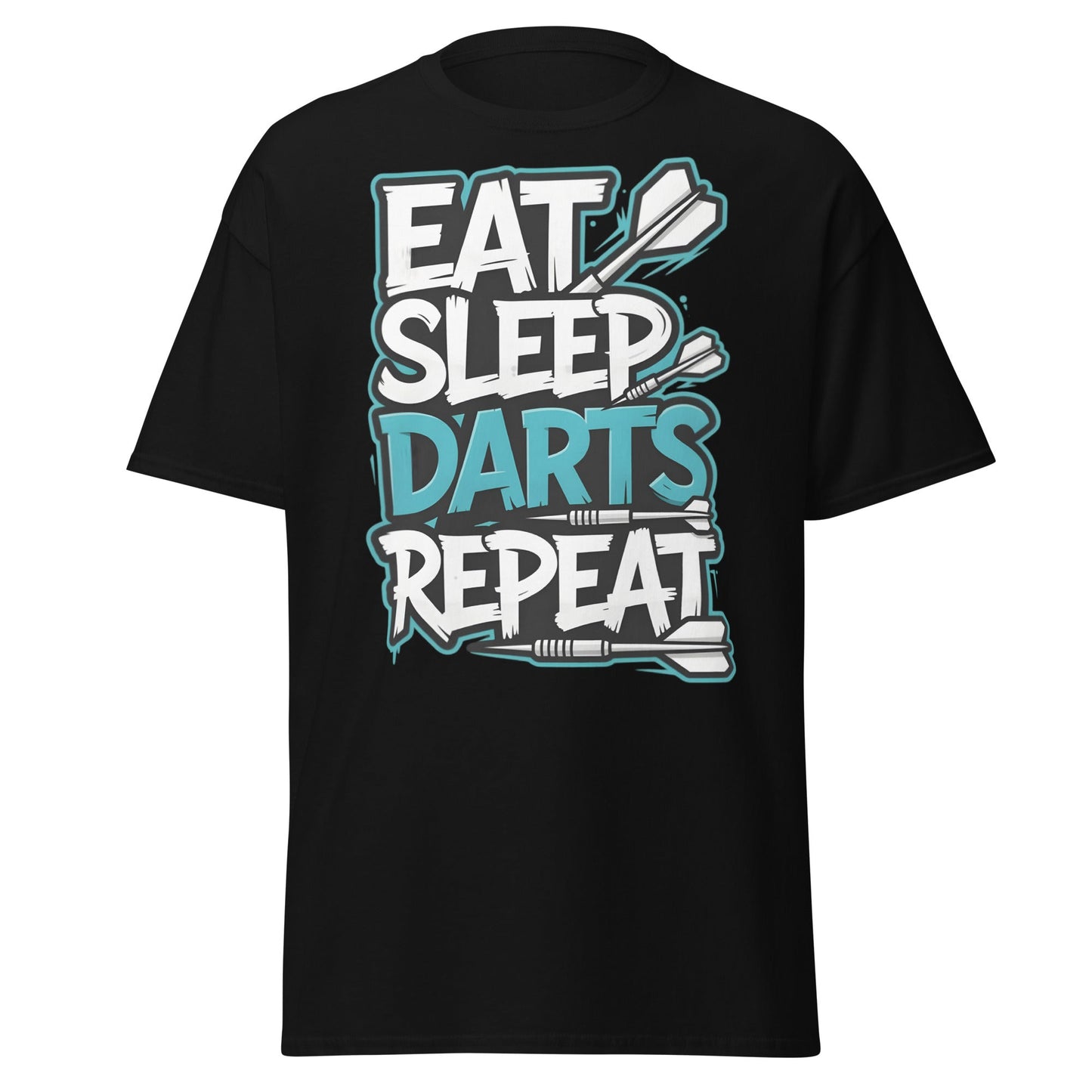 Eat Sleep Darts Repeat T-Shirt | Funny Dart Player Gift - Black - T-Shirts Online