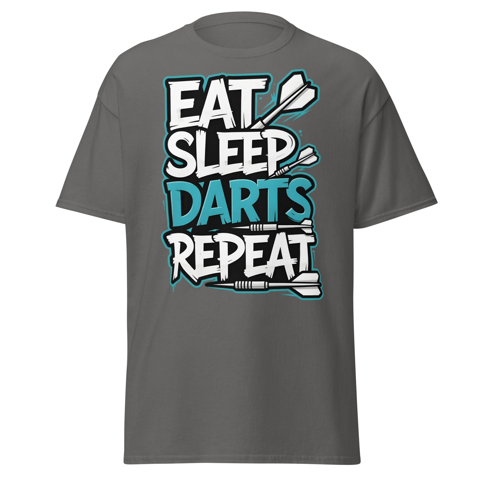 Eat Sleep Darts Repeat T-Shirt | Funny Dart Player Gift - Charcoal - T-Shirts Online