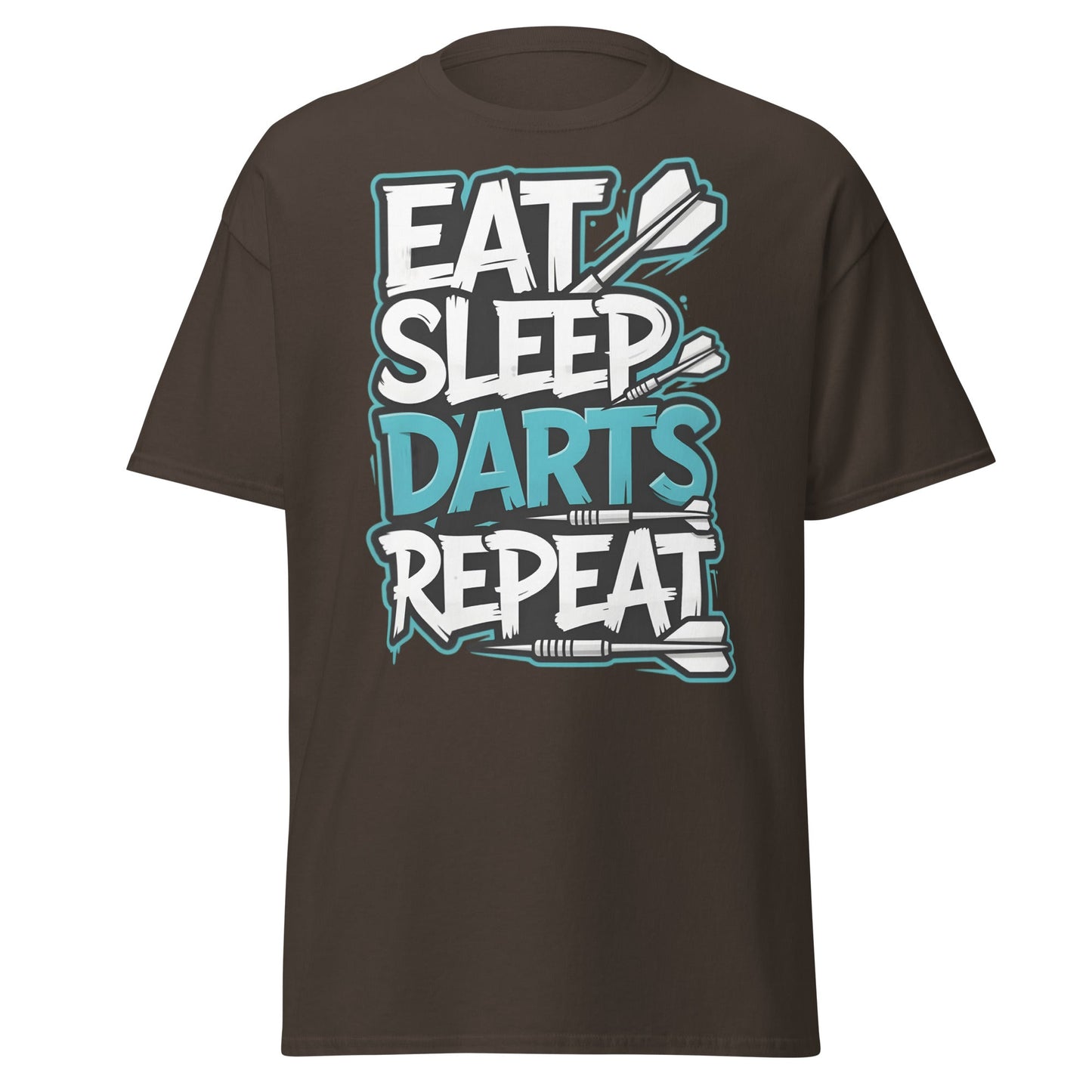 Eat Sleep Darts Repeat T-Shirt | Funny Dart Player Gift - Dark Chocolate - T-Shirts Online