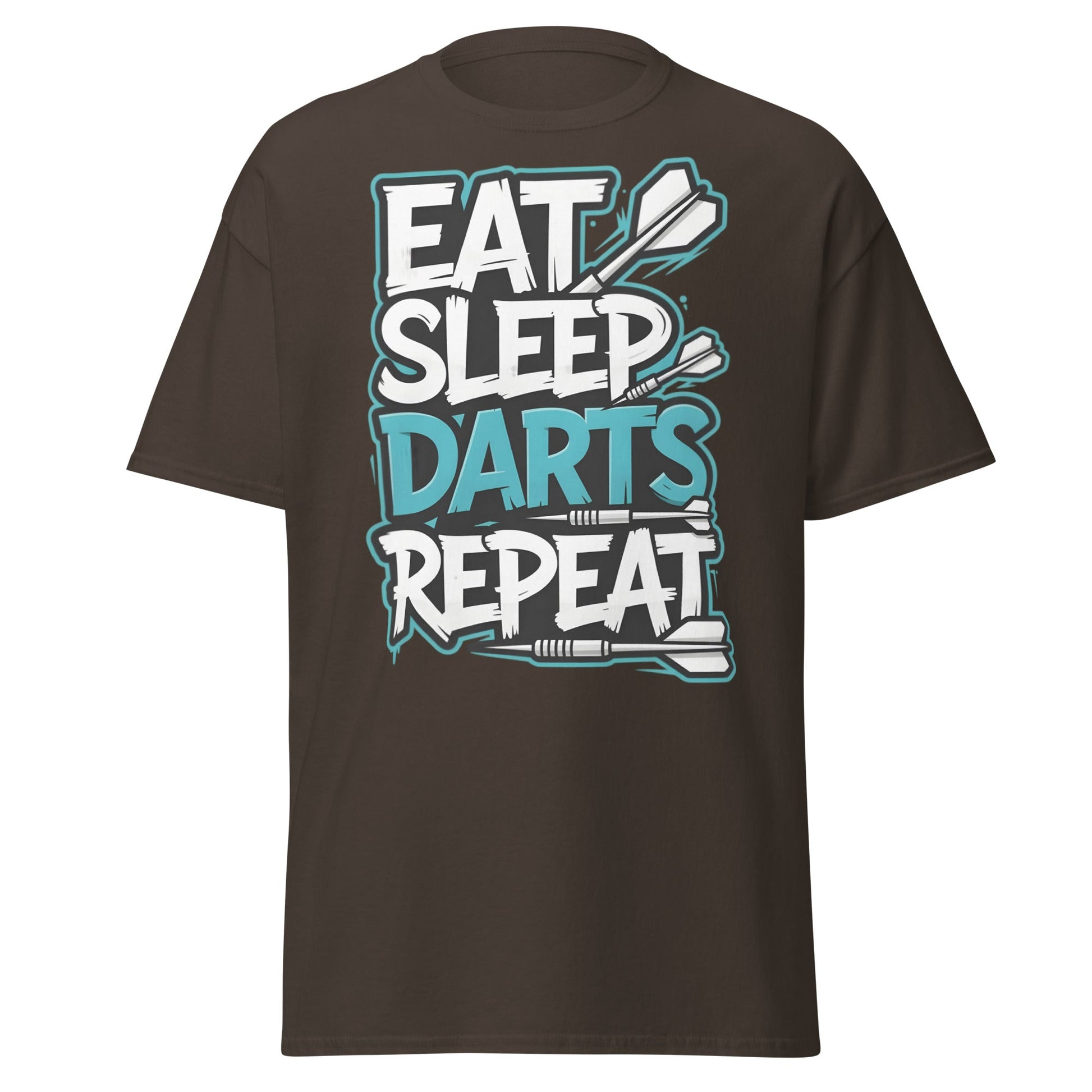 Eat Sleep Darts Repeat T-Shirt | Funny Dart Player Gift - Dark Chocolate - T-Shirts Online