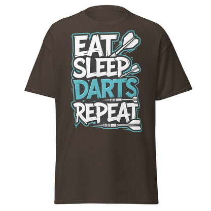 Eat Sleep Darts Repeat T-Shirt | Funny Dart Player Gift - Dark Chocolate - T-Shirts Online