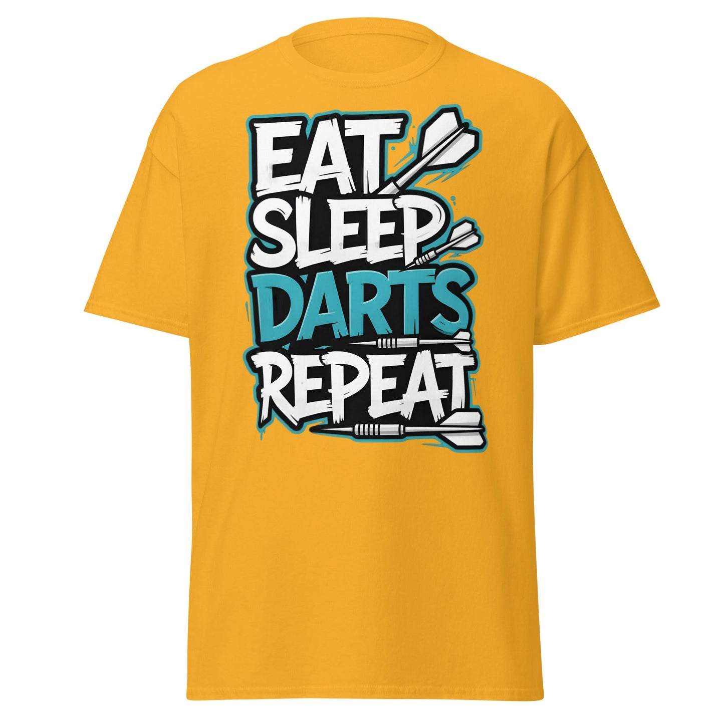 Eat Sleep Darts Repeat T-Shirt | Funny Dart Player Gift - Gold - T-Shirts Online