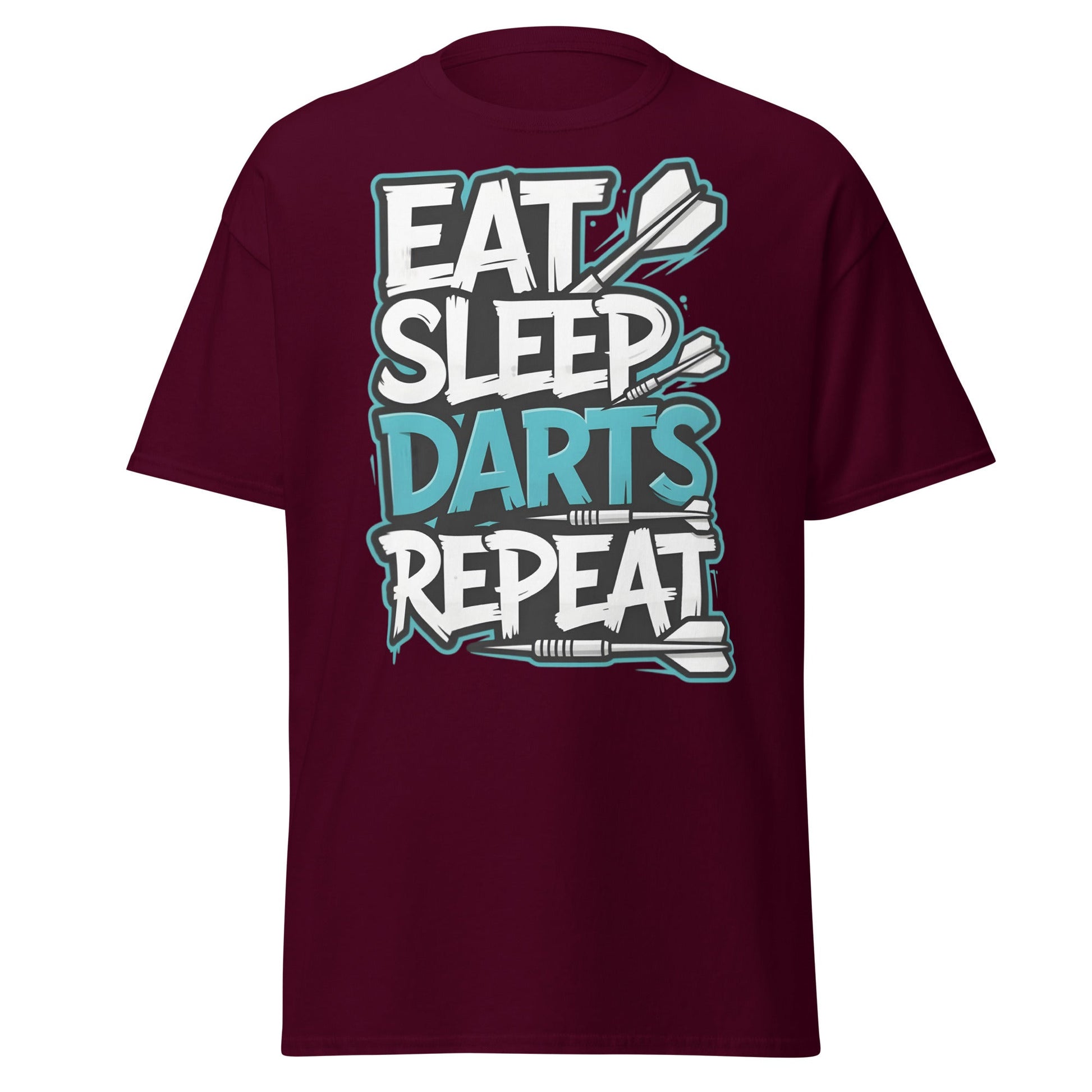Eat Sleep Darts Repeat T-Shirt | Funny Dart Player Gift - Maroon - T-Shirts Online
