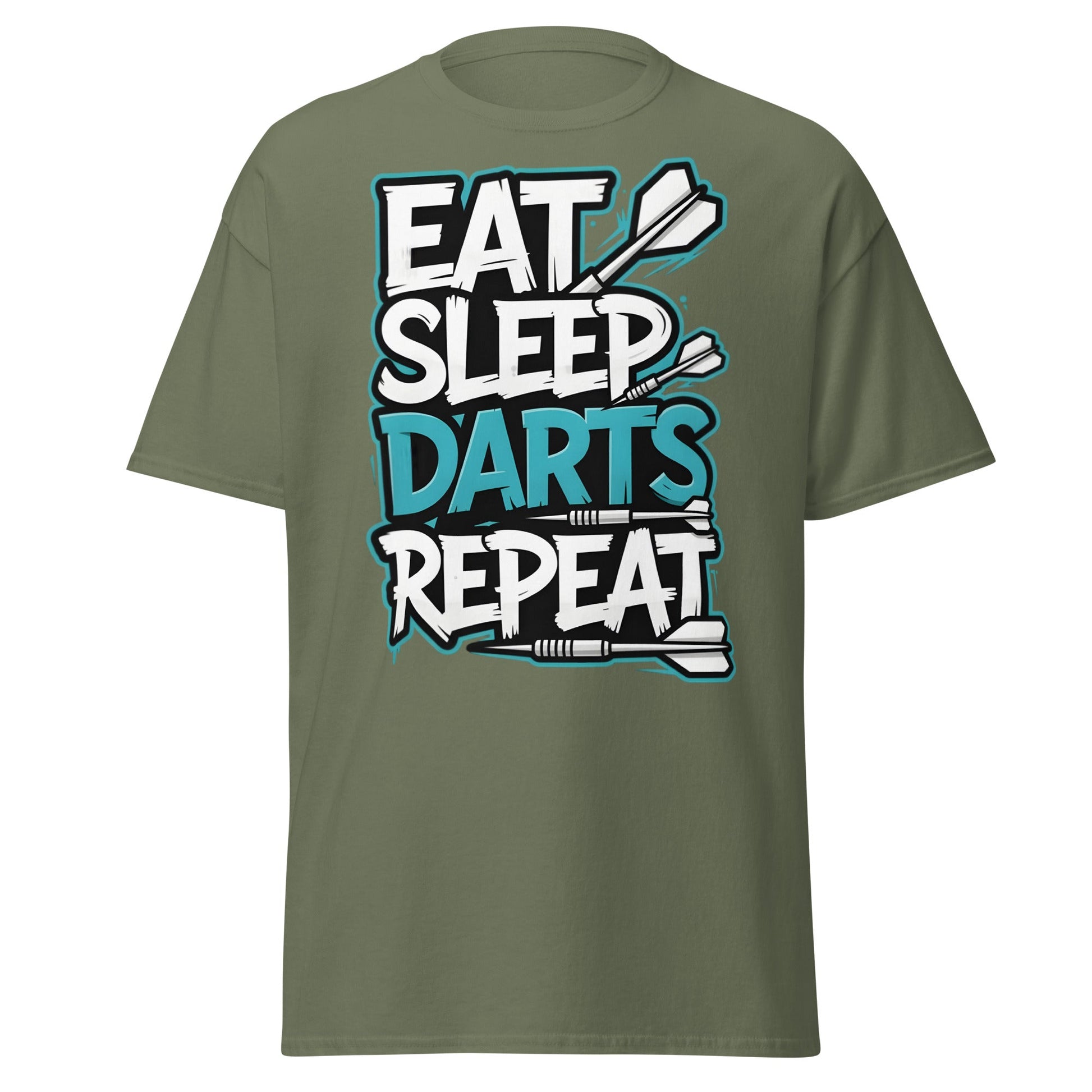 Eat Sleep Darts Repeat T-Shirt | Funny Dart Player Gift - Military Green - T-Shirts Online