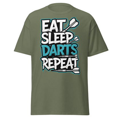Eat Sleep Darts Repeat T-Shirt | Funny Dart Player Gift - Military Green - T-Shirts Online