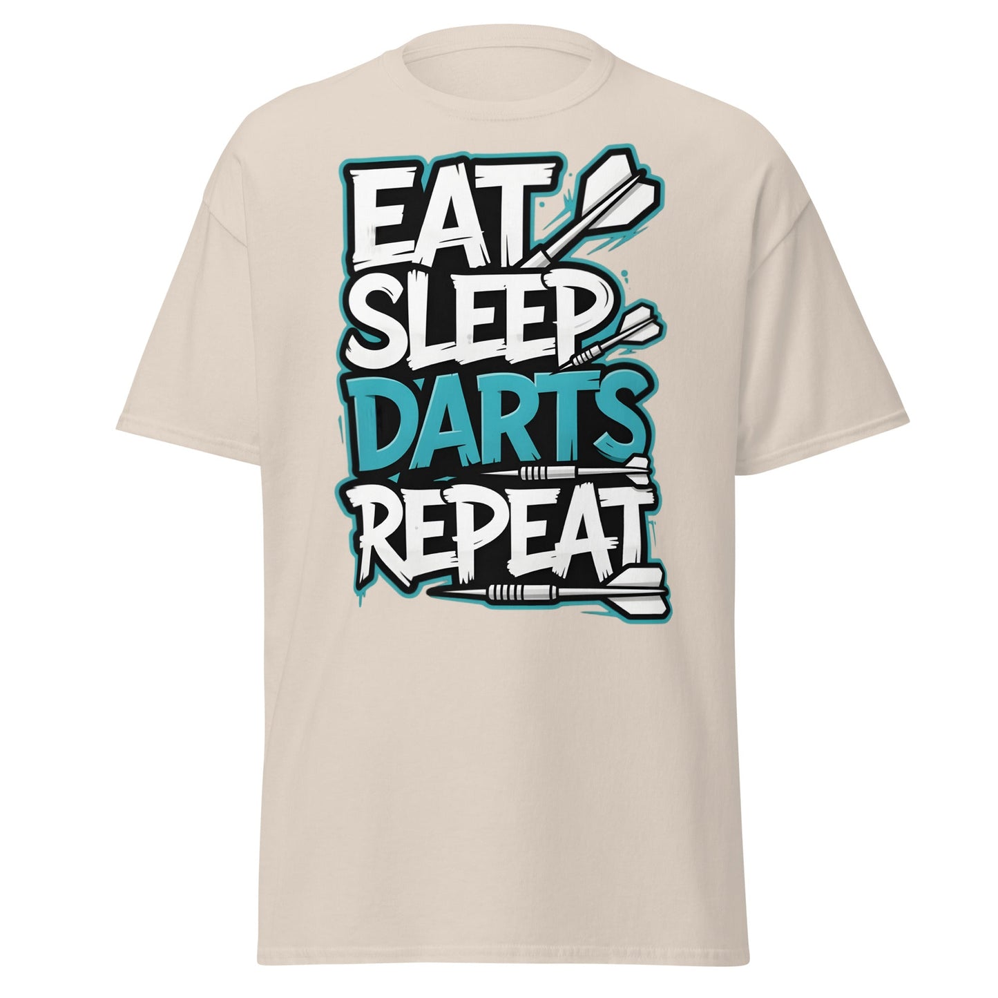 Eat Sleep Darts Repeat T-Shirt | Funny Dart Player Gift - Natural - T-Shirts Online