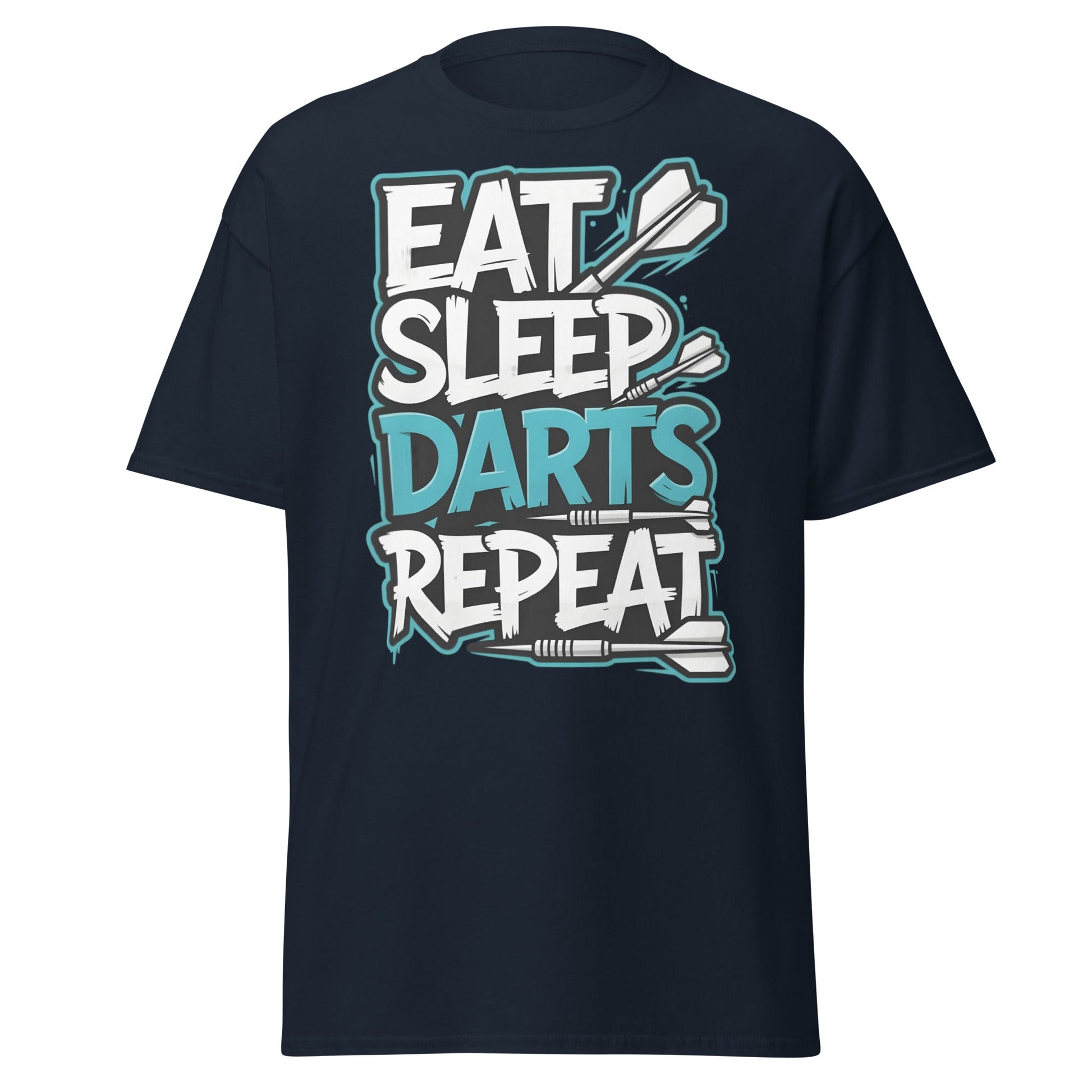 Eat Sleep Darts Repeat T-Shirt | Funny Dart Player Gift - Navy - T-Shirts Online