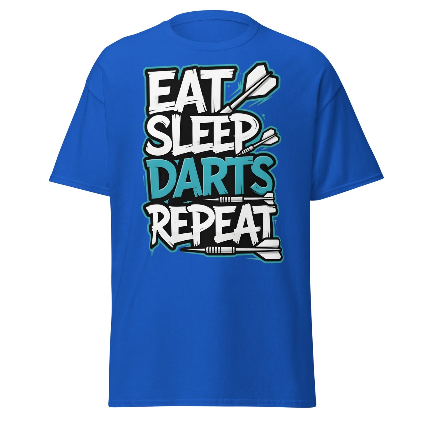 Eat Sleep Darts Repeat T-Shirt | Funny Dart Player Gift - Royal - T-Shirts Online