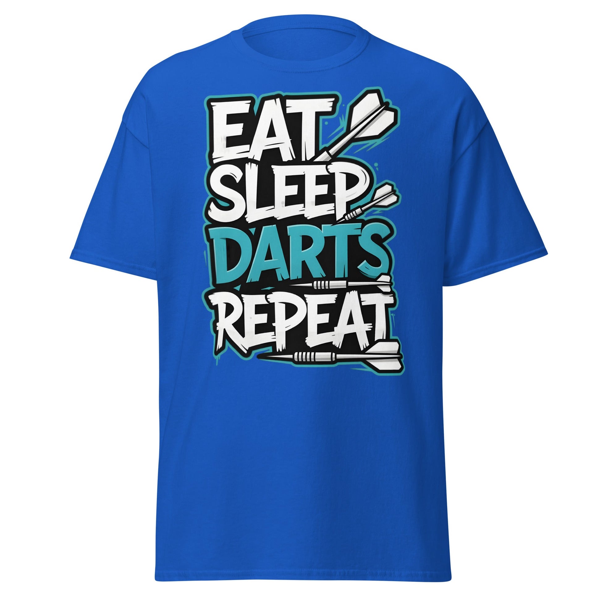 Eat Sleep Darts Repeat T-Shirt | Funny Dart Player Gift - Royal - T-Shirts Online