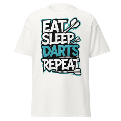Eat Sleep Darts Repeat T-Shirt | Funny Dart Player Gift - White - T-Shirts Online