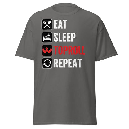 Eat Sleep Toproll Repeat T-Shirt - Funny Armwrestling Tee - Charcoal - T-Shirts Online