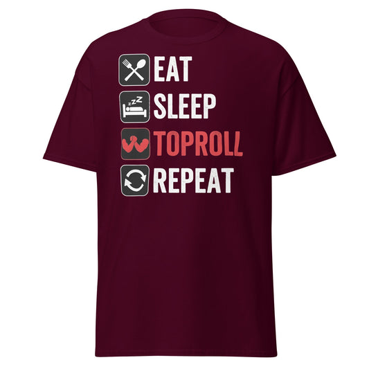 Eat Sleep Toproll Repeat T-Shirt - Funny Armwrestling Tee - Maroon - T-Shirts Online