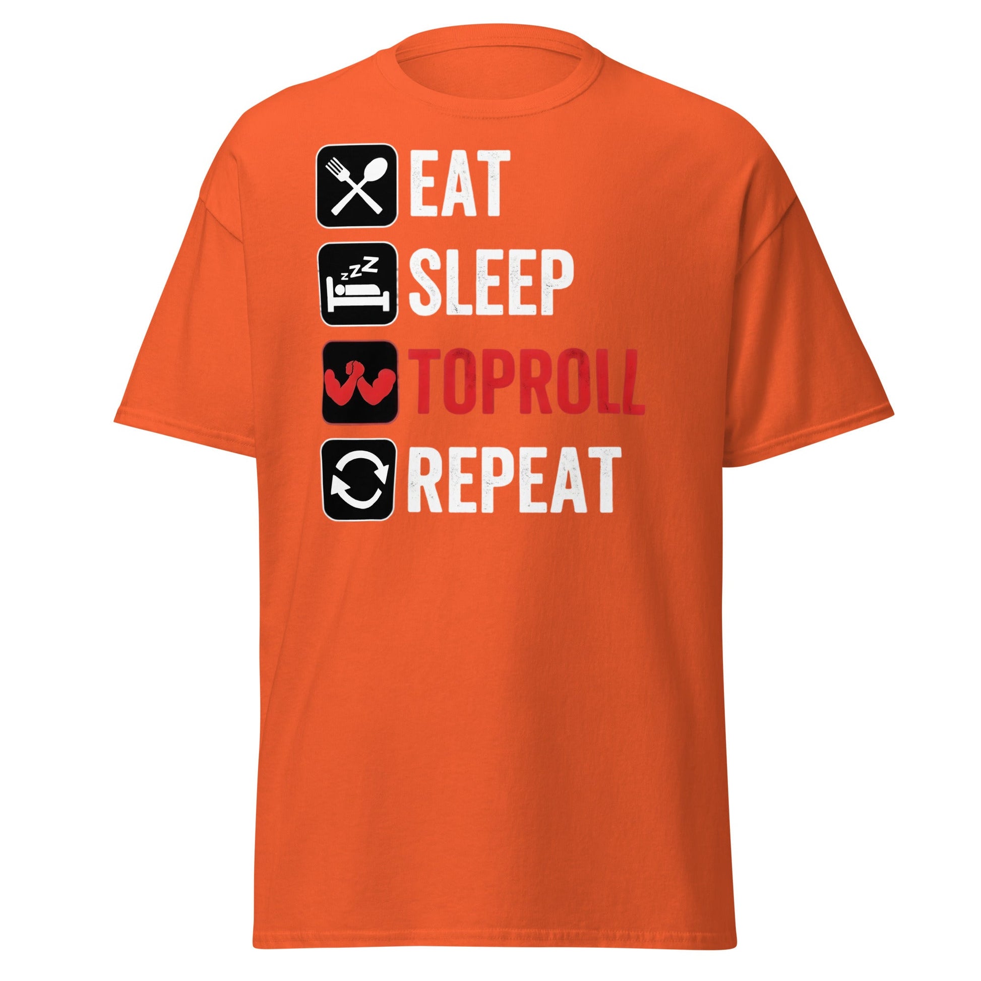 Eat Sleep Toproll Repeat T-Shirt - Funny Armwrestling Tee - Orange - T-Shirts Online