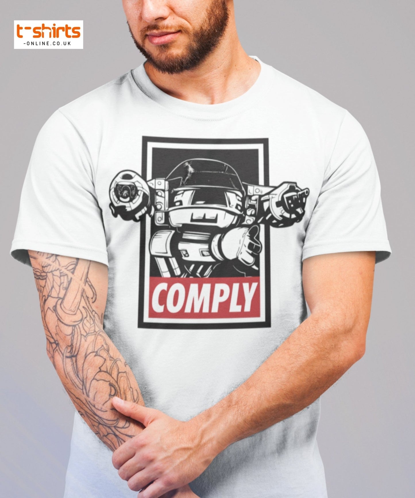 ED - 209 Comply T-Shirt – Retro RoboCop Mech Tee - Black - T-Shirts Online