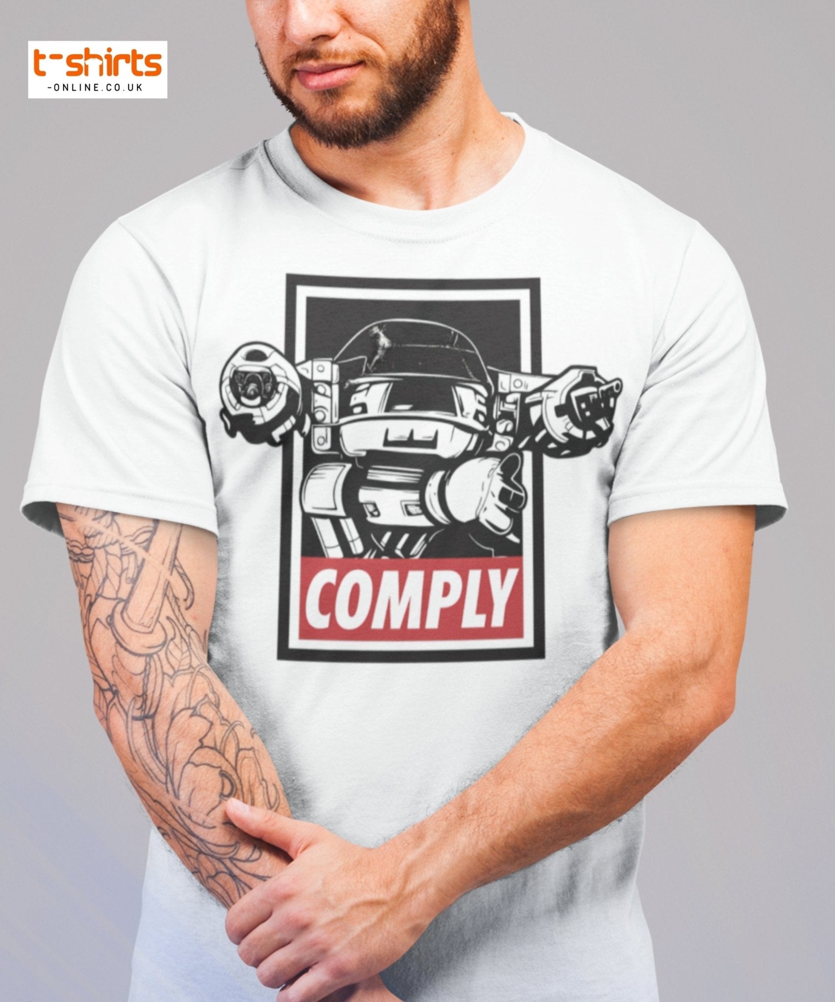 ED - 209 Comply T-Shirt – Retro RoboCop Mech Tee - Black - T-Shirts Online