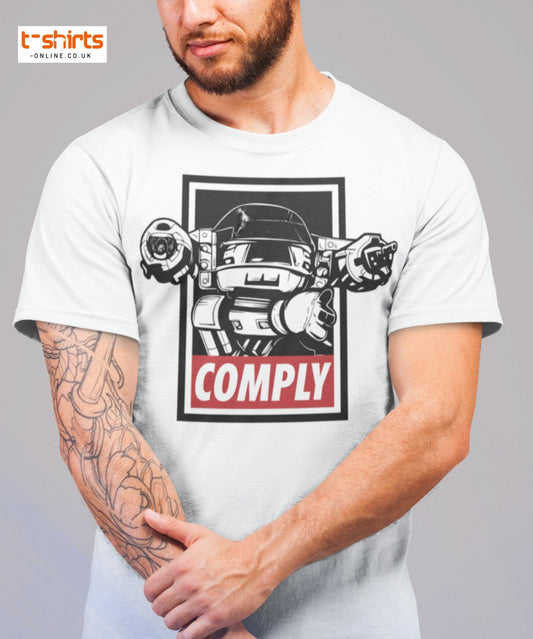 ED - 209 Comply T-Shirt – Retro RoboCop Mech Tee - Black - T-Shirts Online