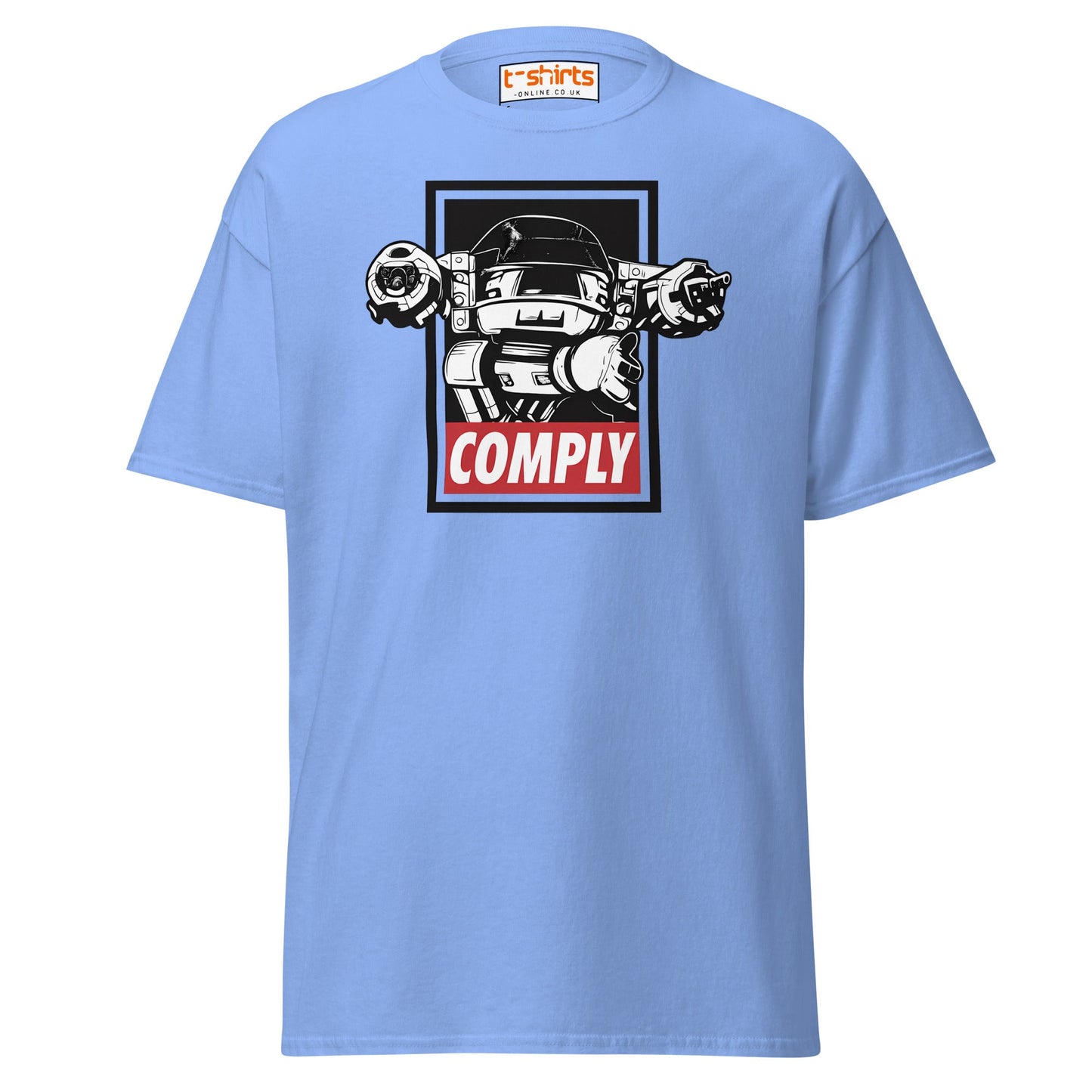ED - 209 Comply T-Shirt – Retro RoboCop Mech Tee - Carolina Blue - T-Shirts Online