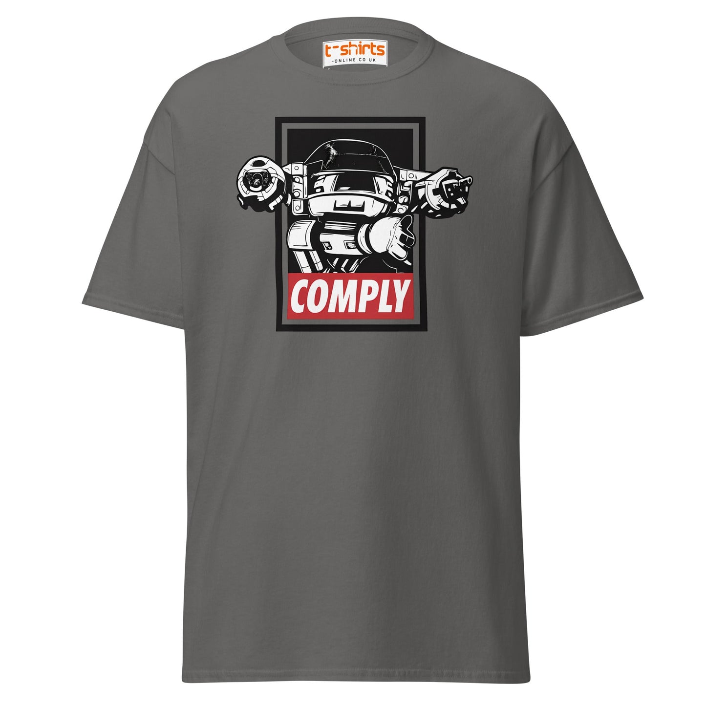 ED - 209 Comply T-Shirt – Retro RoboCop Mech Tee - Charcoal - T-Shirts Online