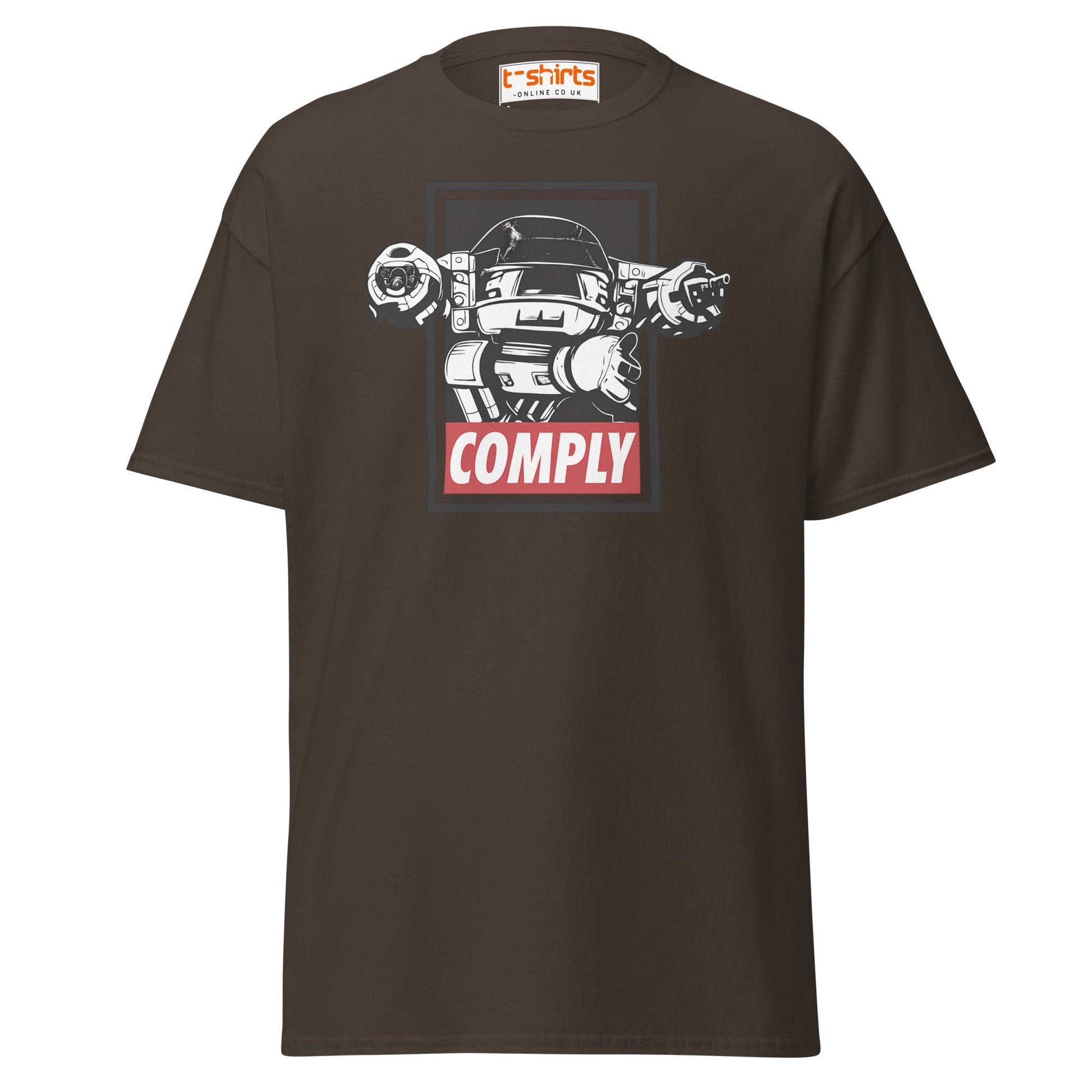 ED - 209 Comply T-Shirt – Retro RoboCop Mech Tee - Dark Chocolate - T-Shirts Online